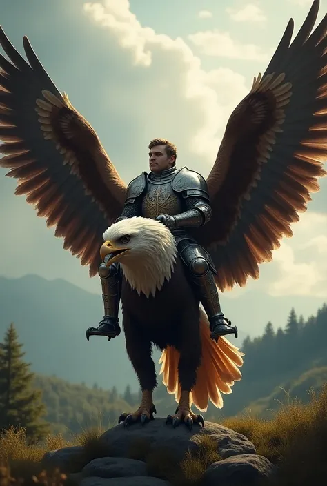 eagle, mounted by a medieval knight in armor