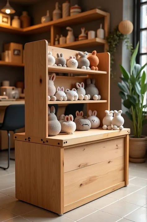  Create a stand for Amigurumi sales with pinus wood. Some shelves and counter for sale 