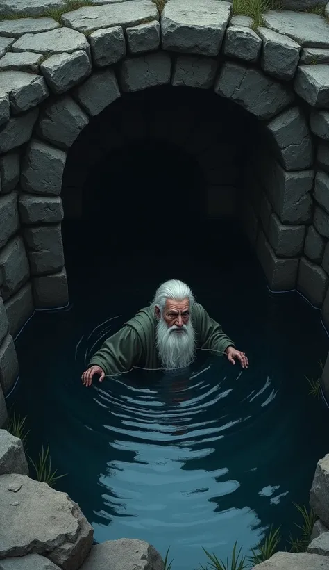 an old wise man fell into the well full with water at night