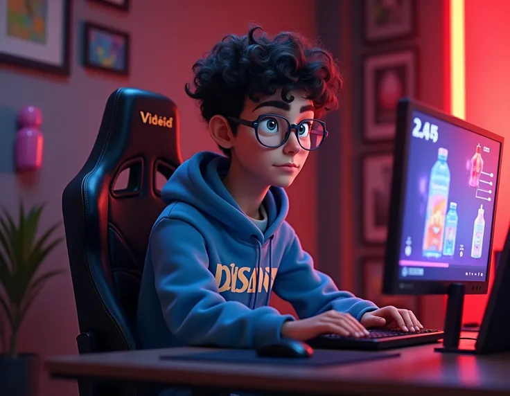 The image features a pixar depiction of a person named Vitor, who is wearing glasses. Age:17; The focus is on him, showcasing various clothing details. Tags associated with the image include cartoon, human face, glasses, clothing, and person. he is a youtu...