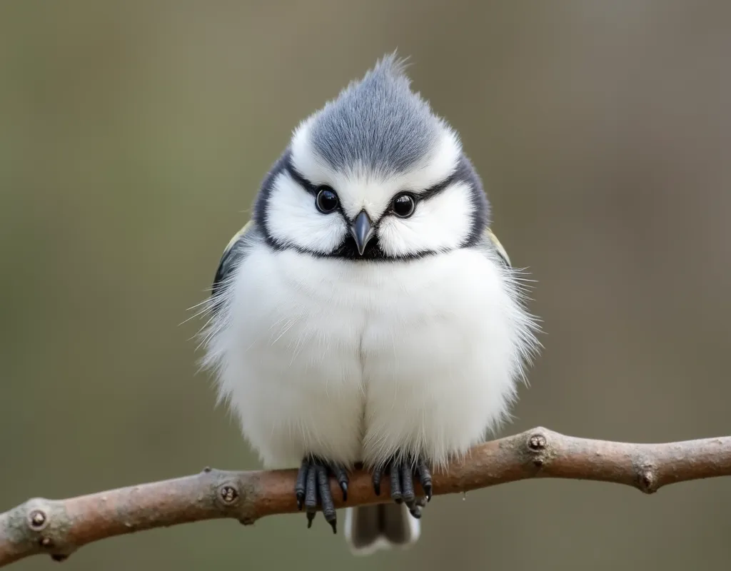 Long-tailed Tit, white, 白くてFluffy, Fluffy, とてもFluffy, cute, とてもcute, Round eyes, Stocky, Perched on a branch, realistic:1.5, photograph:1.4