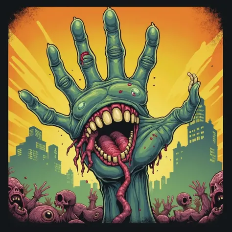  zombie hand with a bloody hand coming out of it, zombie arms out in front, in the art style of dan mumford, zombie reaching out of a grave, full color digital illustration, hand of fear, epic full color illustration, full color illustration, inspired by D...