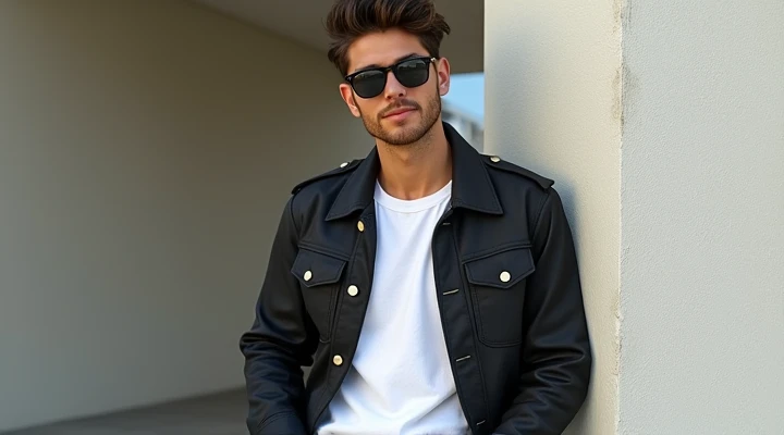 Confident, dressed in trendy clothes, wearing sunglasses, leaning casually against a wall with a slight smirk, showing confidence. He looks calm and self-assured, giving a subtle ‘cool guy’ nod.