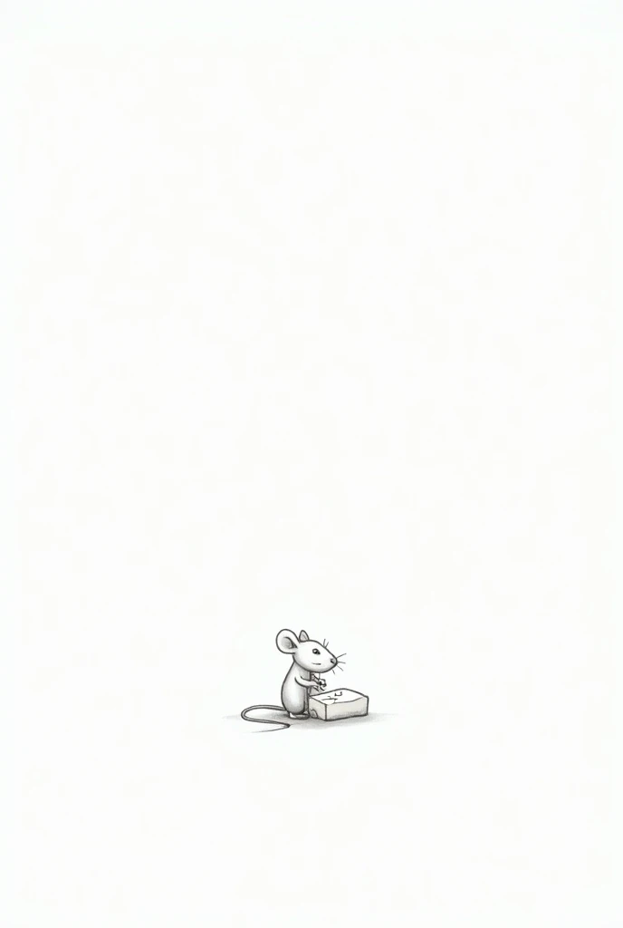 Minimalist sketch black and white, mouse eating cheese