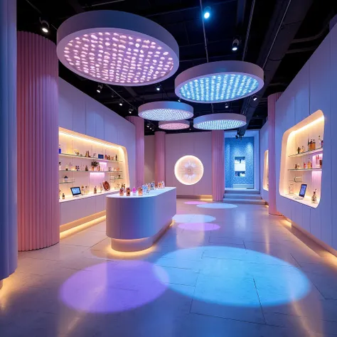 Sensory Experience Store architecture project: For fashion stores ,  perfumery or technology , , a design that provides a complete sensory experience for the customer.  Include creative lighting ,  different textures and interactive areas .  The objective ...