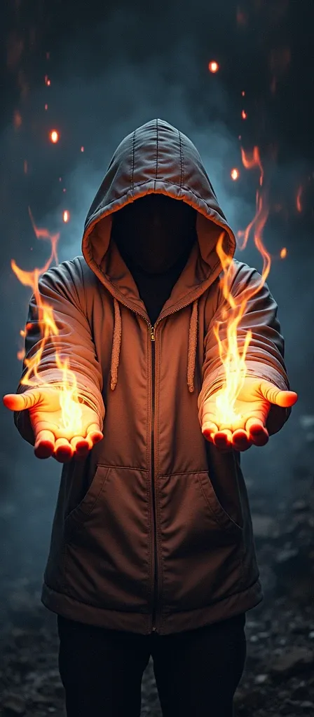 An animated hooded person with both hands a flare