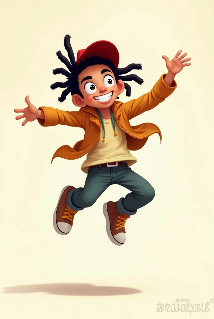 Asian Naughtyboy dreadlock with cap style hip hop smiling and jumping 2d caảtoonw