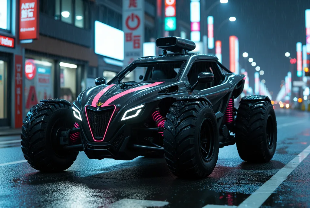 a mighty futuristic buggy vehicle equipped with state of the art modern electronics, made from the most modern alloys for cars, ...