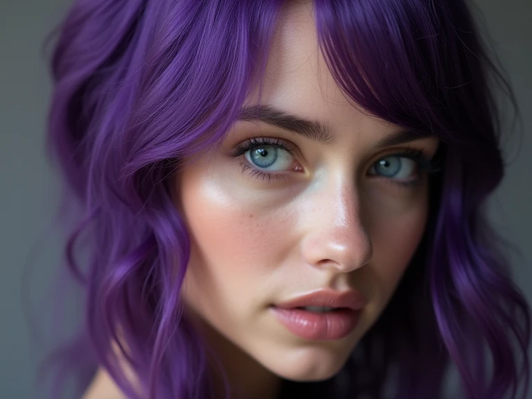 atractive  woman   purple  hair   perfect blue eyes , delicate skin   ,((Black))Tulip )) around her