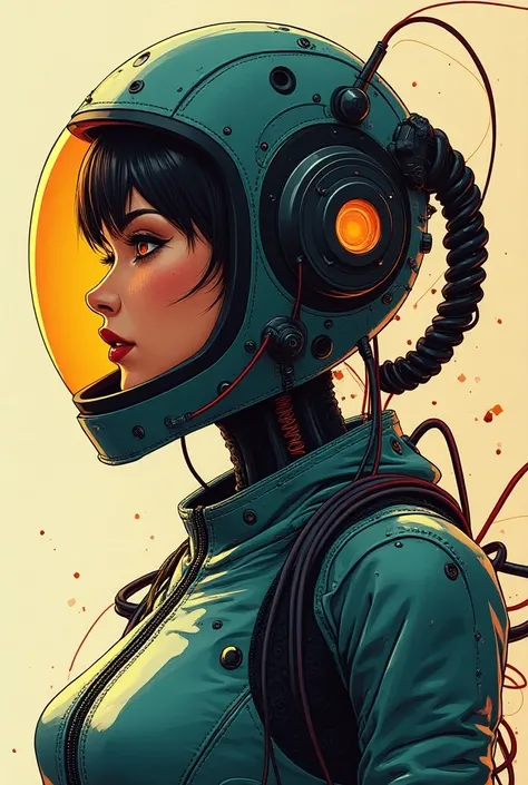 Advertising poster style (retro cyberpunk) anime, a woman (cyborg:1.3) with a helmet on his head , cyberpunk, cyberpunk art, cyber (a lot of wires and a lot of small parts:1.4) (Xenotrip:1.5) . Professional, modern, product-focused, commercial, eye-catchin...