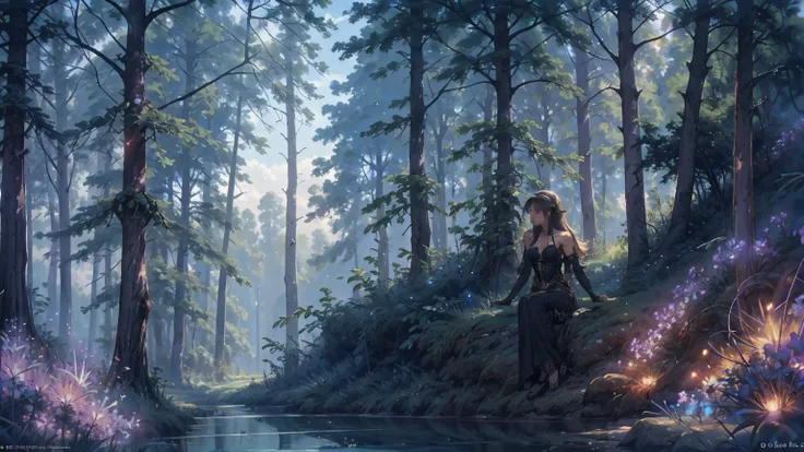 Enchanting 8K Fantasy Scene: A female barbarian, 1girl, solo, used a armor, is depicted from the waist up in a lush, paradisiacal landscape. ((She is dressed in light armor)). Facing the viewer in an ultra-detailed, photorealistic 8K portrait, she exudes e...