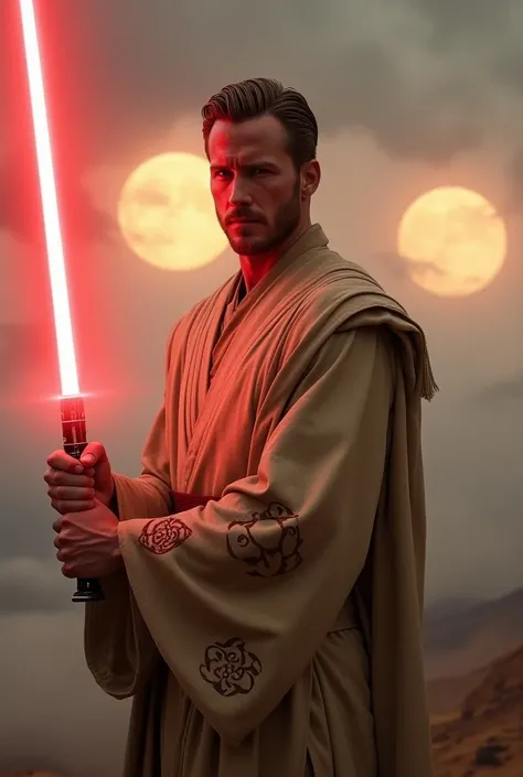 Ryan gosling Jedi with a red lightsaber