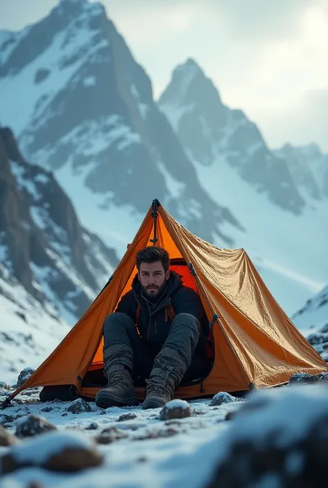 a 25-year-old mountaineer in a scared camping tent