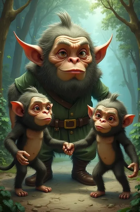 Big-headed dwarf , monkey man with his twin brother 