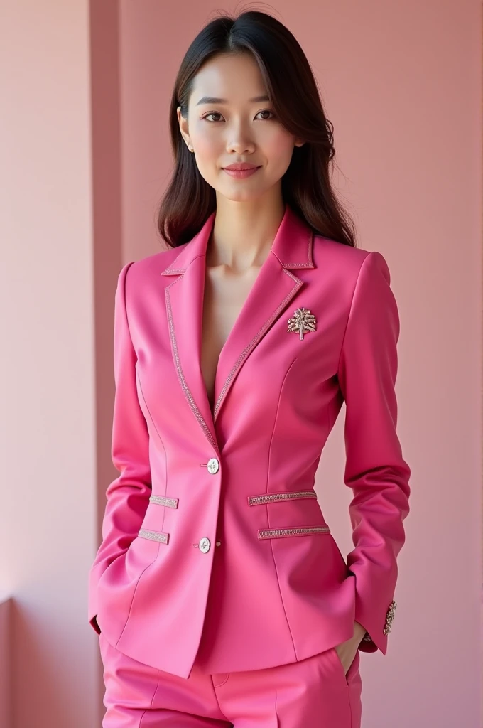 Create a pink womens uniform with the brand name Aura Beauty