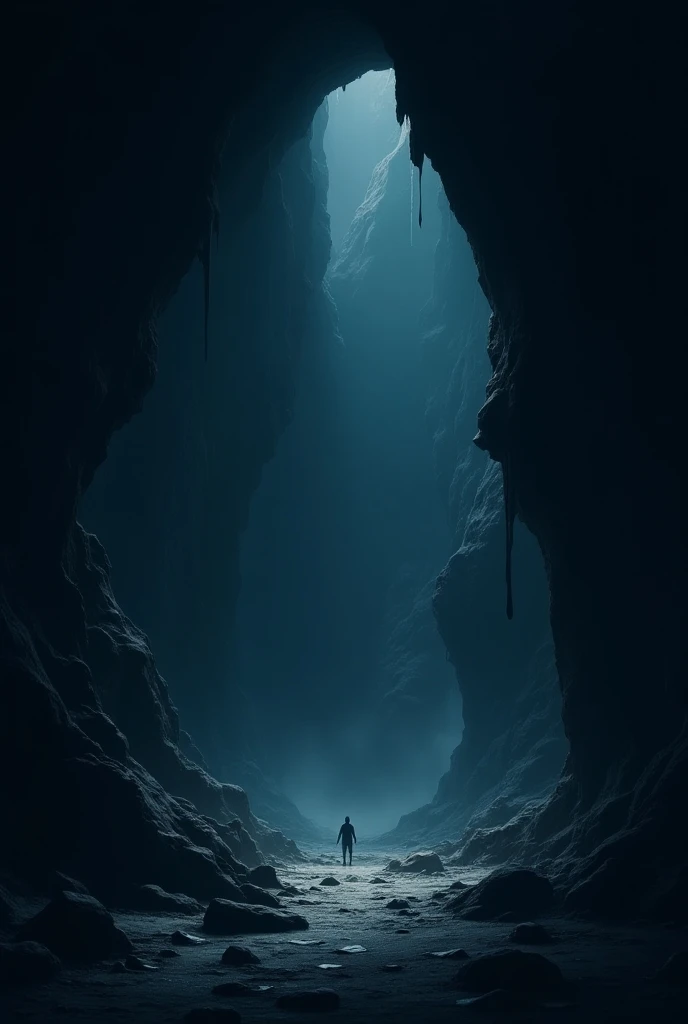 An illustration of a dark and mysterious cave 


