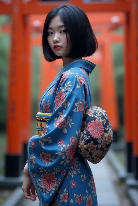 (Best Quality,4K,8k, high resolution on down,masterpiece:1.2), very detailed,(Realistic,photoRealistic,photo-Realistic:1.37),Maiko,（ full body）、Textured straight ultra-short bob haircut、Nipples、Small breasts、A frosty gaze 、 Perfect Anatomy、 faces with a de...