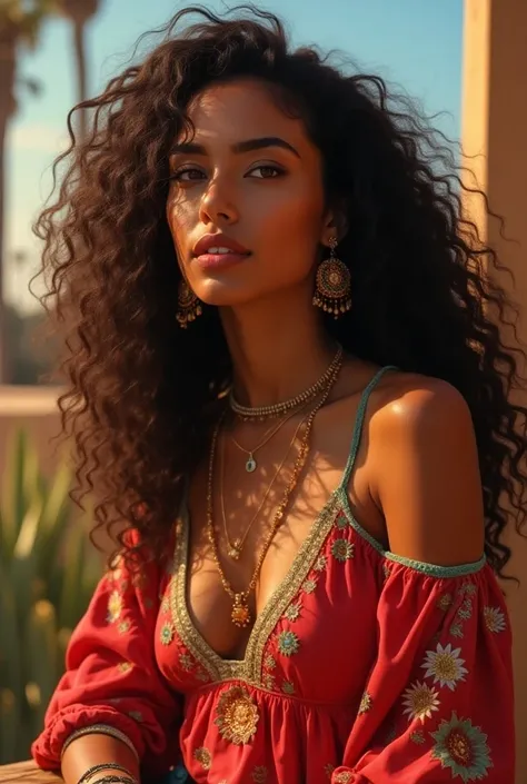 Art Prompt for Zara Khalifa

Create a vibrant, captivating portrait of Zara Khalifa, a Moroccan model living in Los Angeles. She has a radiant beauty, with glowing, warm-toned skin and striking features. Her long, natural curly hair flows freely, framing h...