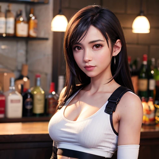 8k,masterpiece, bset quality,big, (1 girl), tifa lockhart, red_eyes, black hair, long hair, shiny skin, shiny big, ((best quality)), crisp focus: 1.2, highly detailed face and skin texture, detailed eyes, perfect face, perfect body, art, cg, blur backgroun...