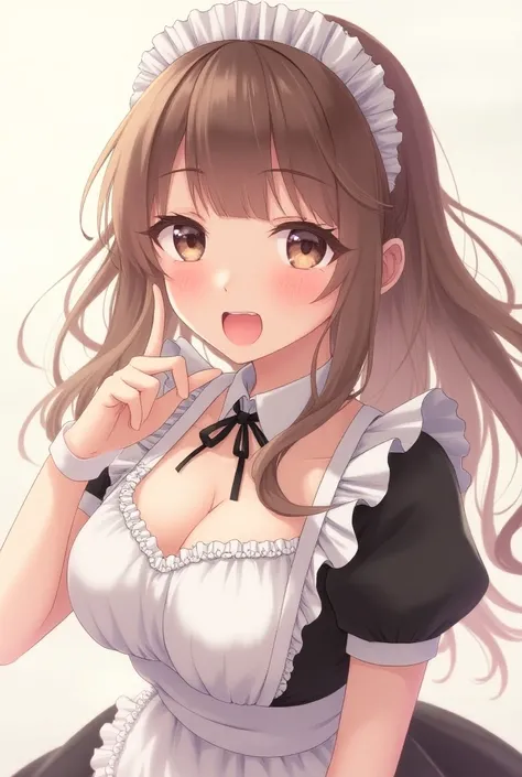 Anime,long brown hair,maid,open mouth,sweeted,very very big breast,focusing on face