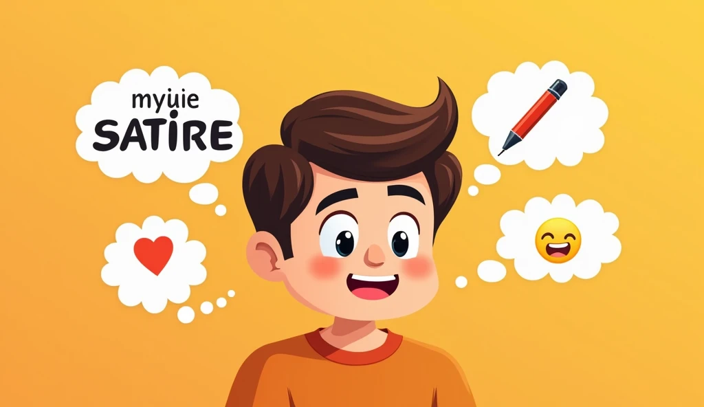 "Create a profile picture for the X handle Vyang Vichar. The image should feature a humorous, slightly satirical cartoon face with one eyebrow raised and a subtle smile, representing sarcasm and wit. The background should be in warm tones, like orange or y...