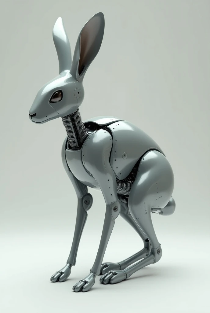 Create an image of a robotic hare ,  without so many futuristic details or interior details, and that it can be used for a 3d printer and that it is not a chibi and that looks like a real hare