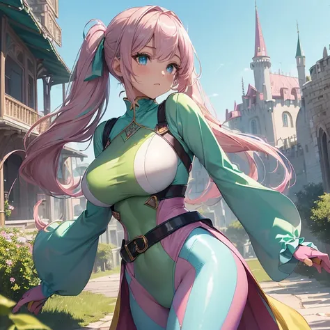 Masterpiece, HD, High Resolution, Best Quality, High Quality, High Details, Super Detailed. High fantasy genre, fantasy artwork. Solo character alone.
{{(A 24-years-old human-girl-scout:(appearance: straight dark-pink-hair tied in two-high-twintails. Beaut...