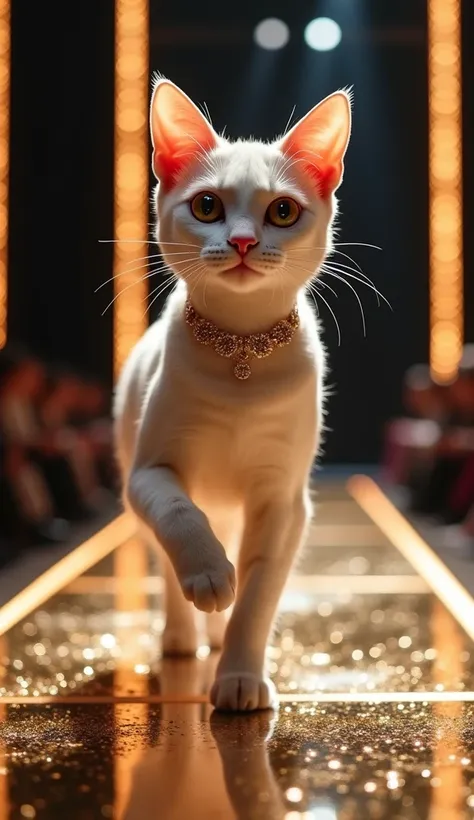 Cat parading on a fashion runway