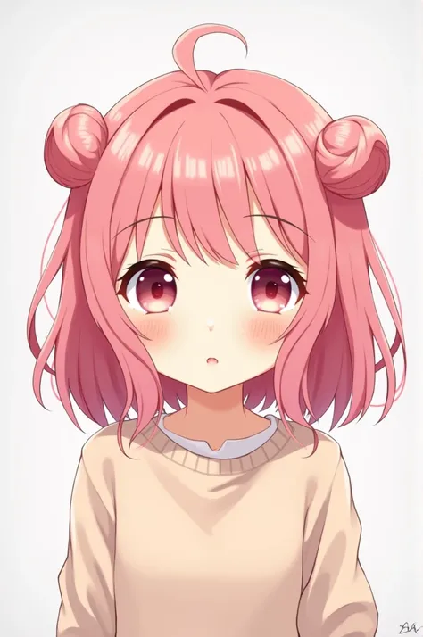 Anime girl with cute pink hair with curlers