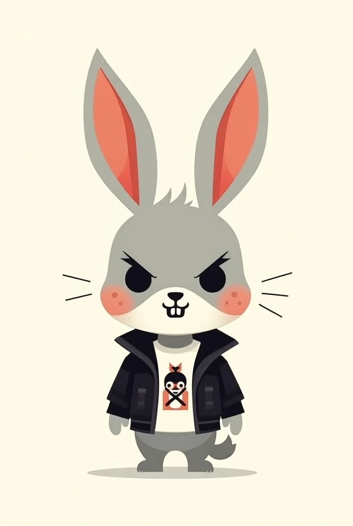 Minimalist logo of a rebellious rabbit with clothes and creative attitude 