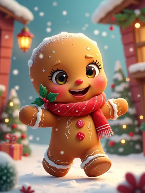 Smiling Christmas gingerbread doll with 2d animation