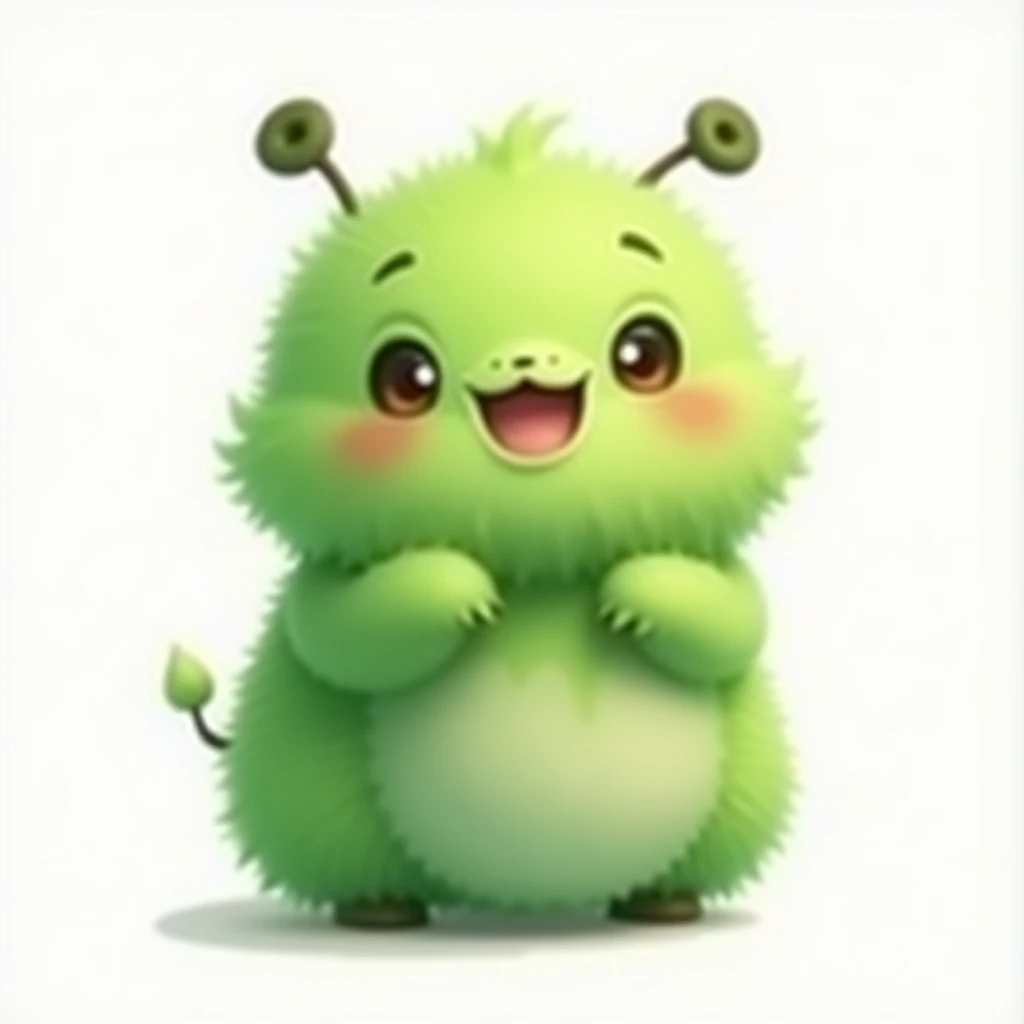 Cute small creature in green colour on white background 