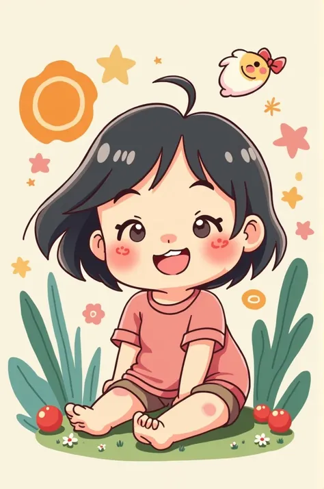 Chubby girl with short hair cartoon mode