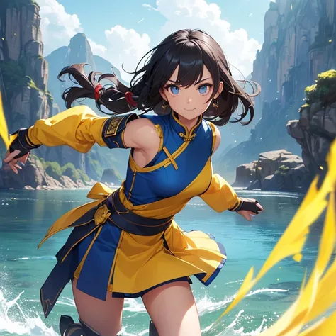 Masterpiece, HD, High Resolution, Best Quality, High Quality, High Details, Super Detailed. High fantasy genre, fantasy artwork. Solo character alone.
{{(A 13-years-old human-girl fighter:(appearance: black-medium-hair tied in a simple braid with a back-ri...