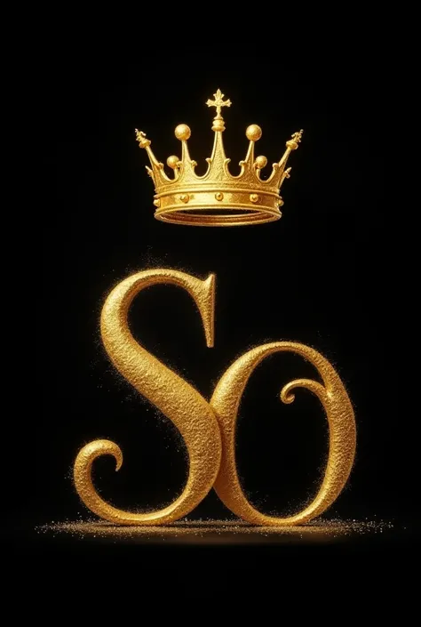 Gold letters S O cursive with a large glitter crown 
and black background 