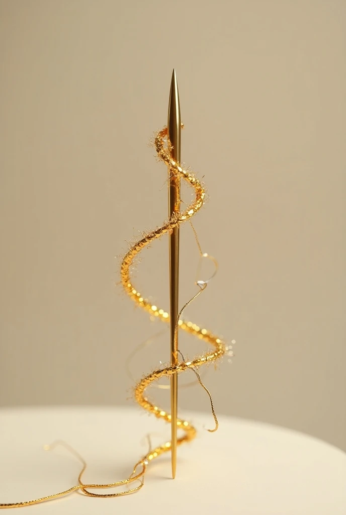 A golden needle with three gold threads