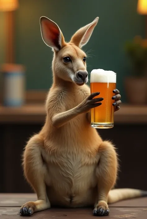 kangaroo drinking a glass of beer 