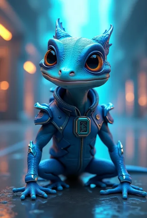 a blue gecko in a 3d uniform
