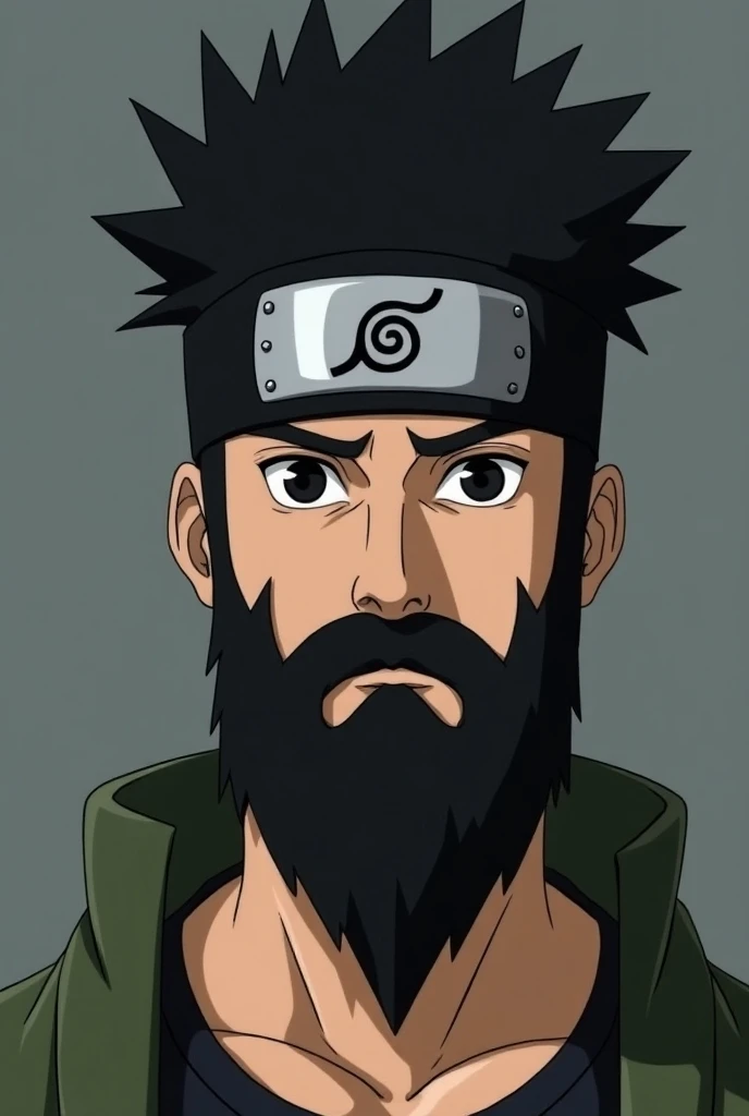 Can you create a Naruto character for me?

 He should have a light brown tain . The orientation of the photo should be like a passport photo. He should also not look too serious, but not happy either.

 His hairstyle should be shaved on the sides of the he...