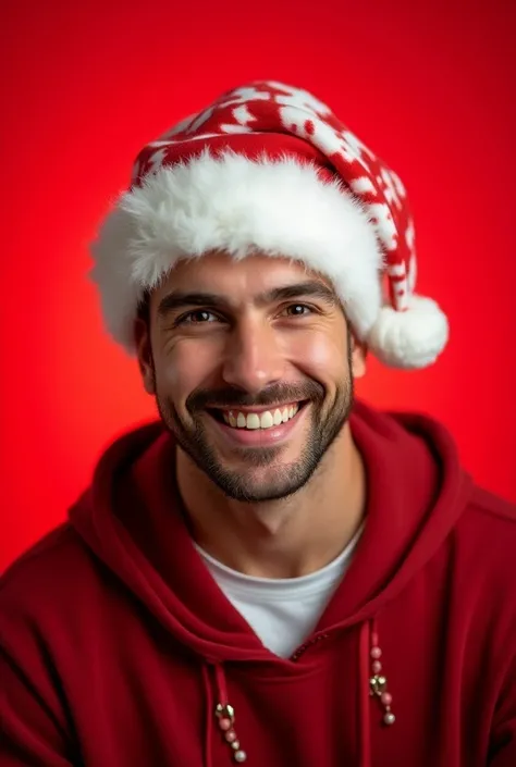 YouTuber Fede Vigevany wearing a Christmas hat and red background 