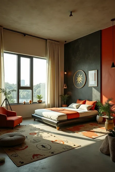 The bedroom of an Aries person reflects the strong, energetic and passionate personality of the Aries. This environment is vibrant, dynamic and full of elements that convey confidence and strength. The dominant colors are red, orange and white, with detail...