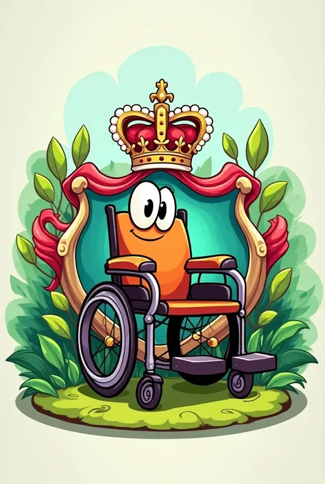 Make a coat of arms with a wheelchair in the center in cartoon style 