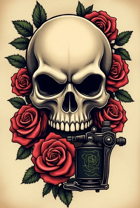 Create a tattoo artist logo with my name Charles Donizete using the Punishers skull with roses and old model tattoo machine