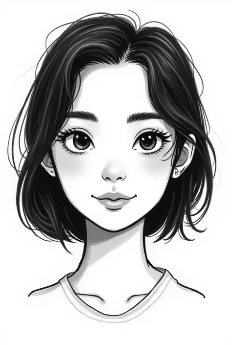  Draw a portrait of a 23 year old woman with crayon work.  Let it be a black and white vector illustration . Let it be obvious that it is amateur .