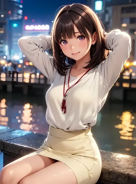   high resolution on down ,In 8K, best quality, Details,Semi-realistic anime, D Anime Style , Smooth Animated CG , one girl playing pranks, 19-year-old Japanese woman,slim,modeling,((Sparkling Eyes)),(( medium hair)),(Maroon Glowing Hair ), Pink Lips, Shin...