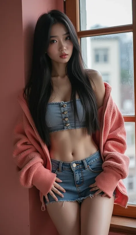 (full body shot:1) Realistic images of Asian women, surreal, photography, long black straight hair, asian woman, Beautiful, cute and sexy 20 year old Asian woman, hourglass shape, perfect body, flirtatious expression, natural big breasts, long eyelashes, c...