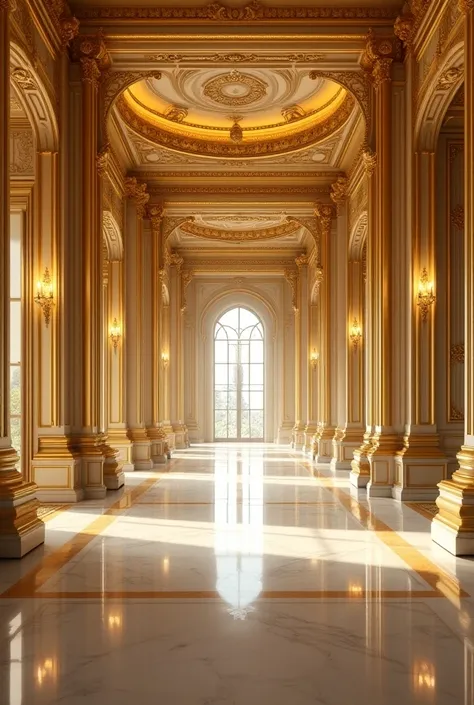  The room of an elegant and beautiful palace, with a lot of gold and silver , No chairs and less gold, Larger the larger the image