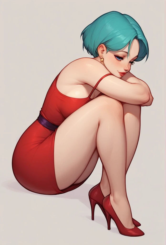 Bulma briefs red dress legs crossed