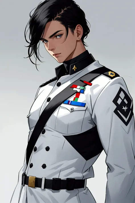 Make a young man, with black hair, White,  soldier from Finland