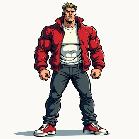 Man wearing sport jacket and canvas shoes comic book hero marvel comics style mascot character Red, black , white gray  line art